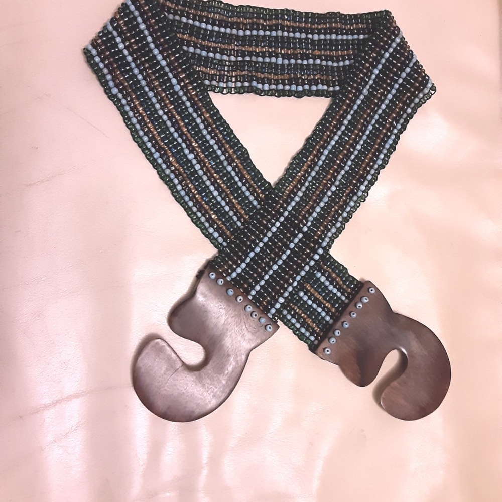 Beaded Belt with Tag For Waist or Hips Medium/ Large Earthy Colors - Picture 3 of 4